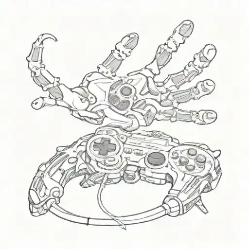 skeleton hand giving an alive hand a PS controller tattoo design idea