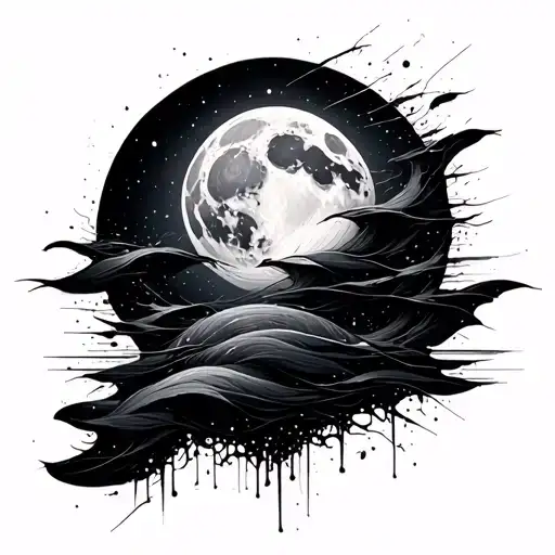abstract sonar with moon tattoo design idea