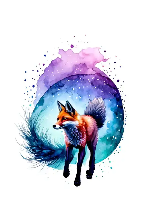 running fox with a tail merging to borealis tattoo design idea