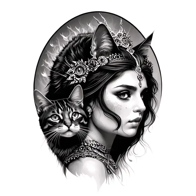 freya goddess with cats portrait tattoo design tattoo design idea