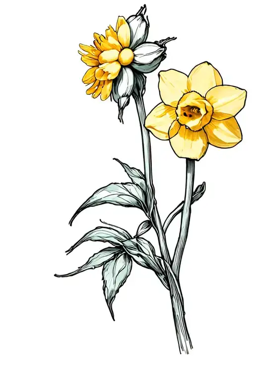 "Chloe and Karter" Marigold and daffodil bud wrapped tattoo design idea