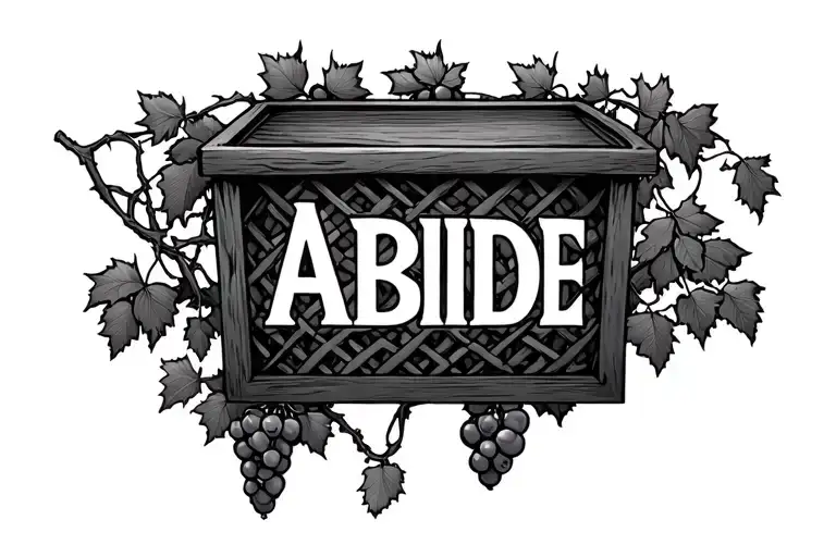 the text: ABIDE surrounded by a box made of grape vines and trellis tattoo design idea