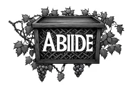 the text: ABIDE surrounded by a box made of grape vines and trellis tattoo design idea