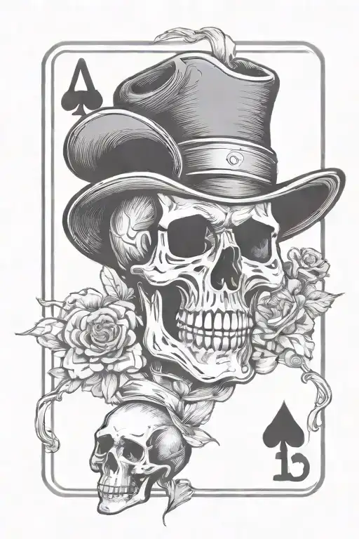 ace of hearts playing card with a cowboy skull smoking a cigarette on the card tattoo design idea