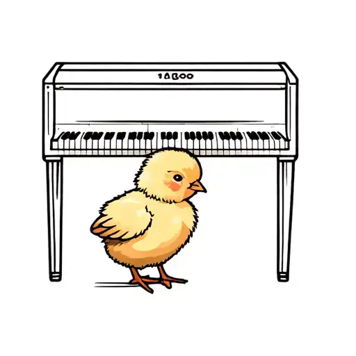 small baby chicken playing piano tattoo design idea