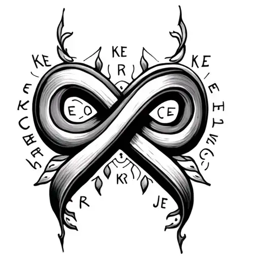 Infinity symbol with initials KE, CE, KR, JE, CR tattoo design idea