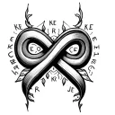 Infinity symbol with initials KE, CE, KR, JE, CR tattoo design idea