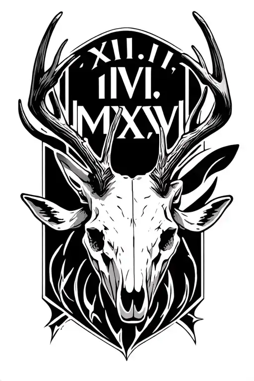 "XVII.IV.MMXXV" whitetail deer skull tattoo design idea