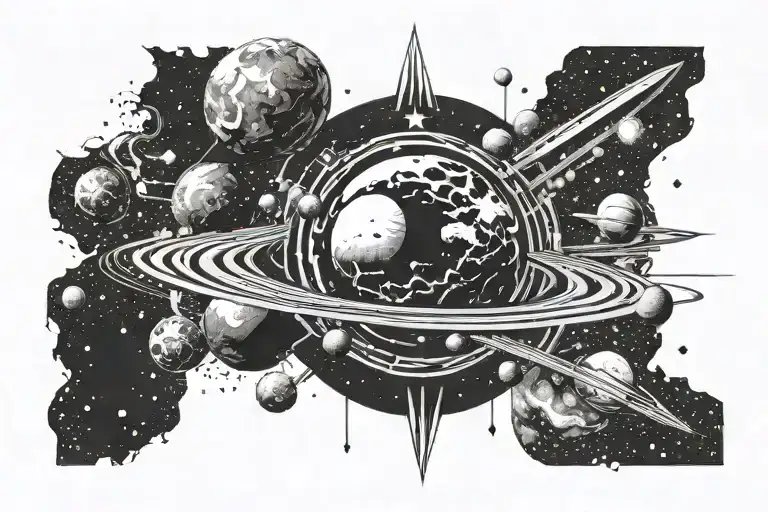 Planet and space surrounded tattoo design idea