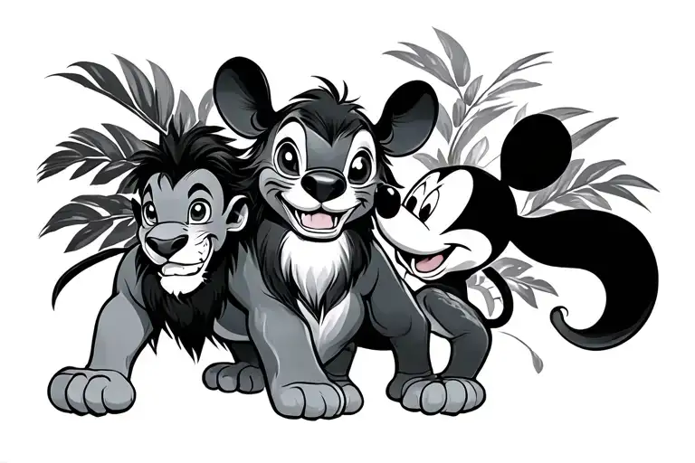 tarzan, simba, stitch, inside mickey tattoo design idea