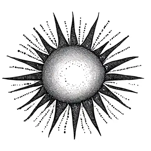 simple sun with straight and curved sun rays and dots tattoo design idea