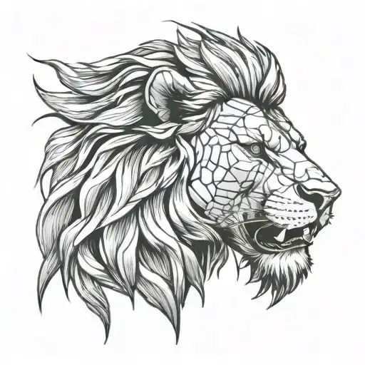 lion fighter statue head bust cracked tattoo design idea