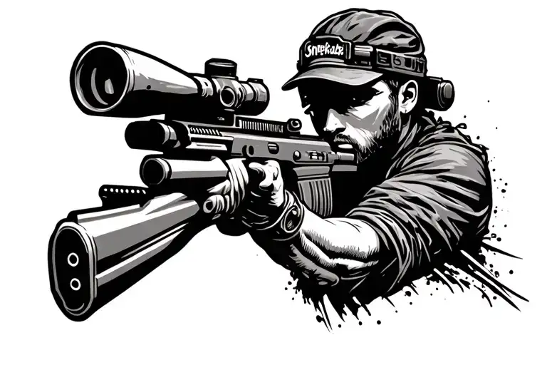 "Sniperkabz" Sniper aiming a rifle tattoo design idea