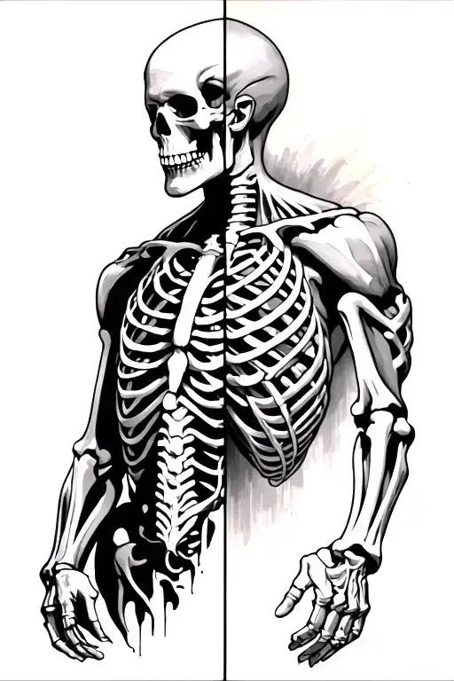 good vs evil half man half skeleton tattoo design idea