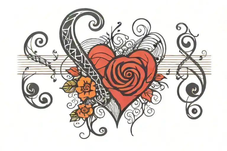 Treble clef bass clef heart at beginning of music lines tattoo design idea