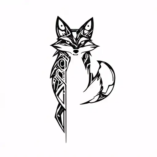 A minimalist design of a fox silhouette made of mechanical parts tattoo design idea