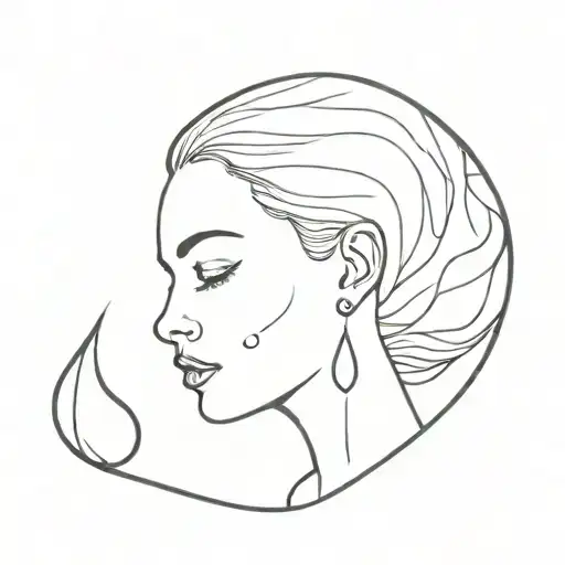 A minimalist tattoo of a woman with a tear drop, reflecting the client's interest in psychology and emotional depth tattoo design idea