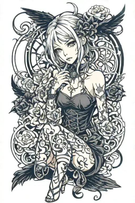 SEXY GOTH chick tattoo design idea