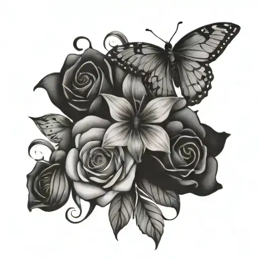virgo sign with flowers and butterflies tattoo design idea