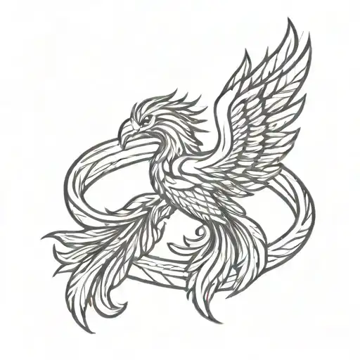 A phoenix rising from a wedding ring, symbolizing the rebirth and growth in both career and personal life tattoo design idea