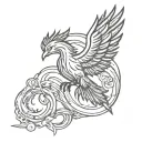 A phoenix rising from a wedding ring, symbolizing the rebirth and growth in both career and personal life tattoo design idea