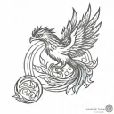 A phoenix rising from a wedding ring, symbolizing the rebirth and growth in both career and personal life tattoo design idea