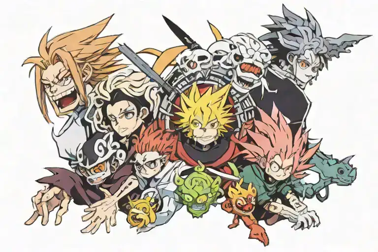 Demon Slayer, That time I was reincarnated as a slime, Death note, Attack on Titan and Jujutsu kaisen anime tattoo design idea