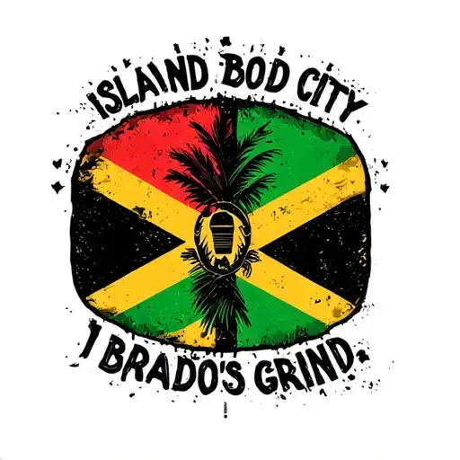 make a tattoo saying island blood city grind half's Jamaican half Barbados in a 1 flag half half tattoo design idea