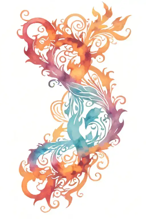 a tattoo where the four elements - fire, water, earth and air - are smoothly intertwined with each other. tattoo design idea