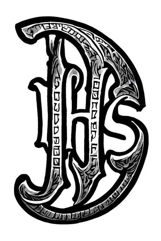 Concept 3: “IHS” Christogram	•	The ancient Christian symbol “IHS” (a shorthand for Jesus’ name in Greek), but styled in tattoo design idea
