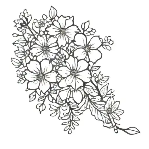 a bouquet of flowers but each flower is the state flower from each state i've lived in. (tn, ct, md, tx) tattoo design idea