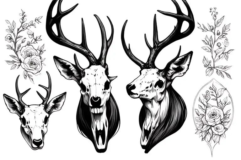 Deer skull with antlers tattoo design idea