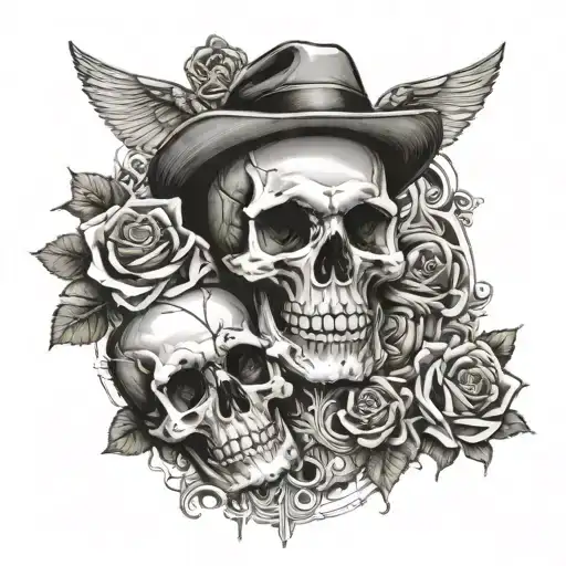 father passing roses skulls smoke gangsters money Chicano  tattoo design idea