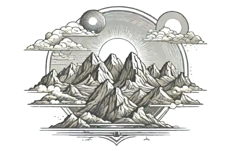 Six mountain tops with the sun in the background. Two of the tops are larger than the others, while two are even smaller tattoo design idea