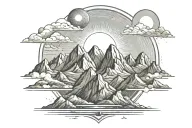 Six mountain tops with the sun in the background. Two of the tops are larger than the others, while two are even smaller tattoo design idea