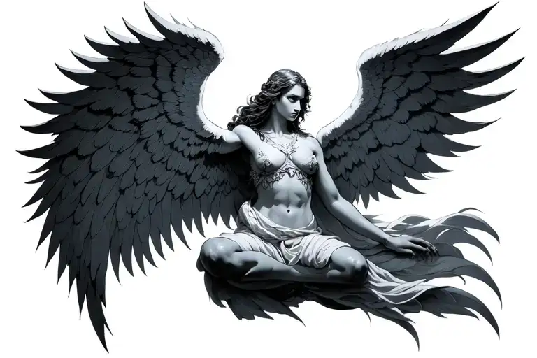 seraphim with six wings middle wings spread wide tattoo design idea