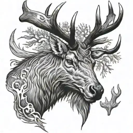elk head tattoo design idea