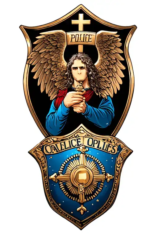st michael holding police badge as shield tattoo design idea