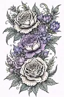 purple heather, english rose, blue cornflower, thistle, daisy tattoo design idea