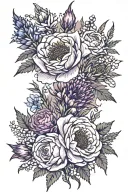 purple heather, english rose, blue cornflower, thistle, daisy tattoo design idea