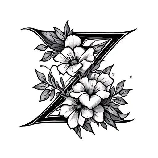 letter z fine line tattoo design featuring flower and heart tattoo design idea