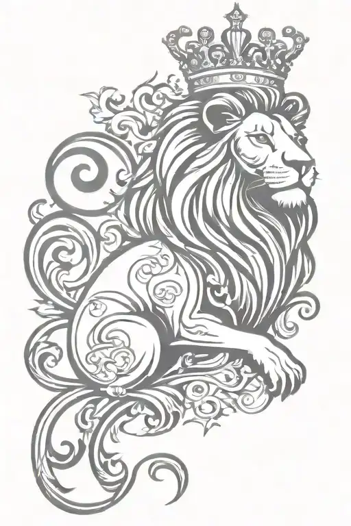 lion royal flourish wearing crown tattoo design idea