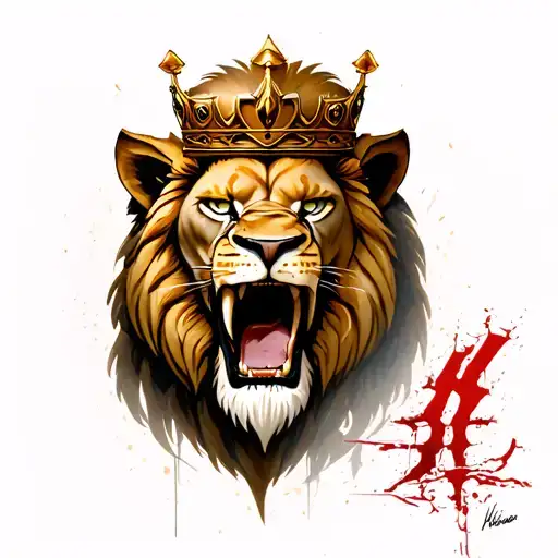 scarred lion king with a crown broken tooth tattoo design idea