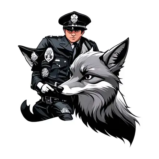 fox and police man tattoo design idea