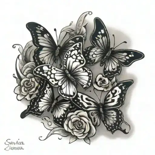3 butterflies with the word Sevika as the body of one tattoo design idea