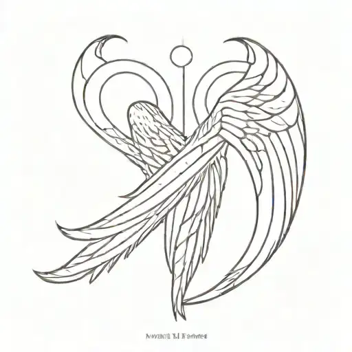Angel wings with the Virgo zodiac symbol between them. tattoo design idea