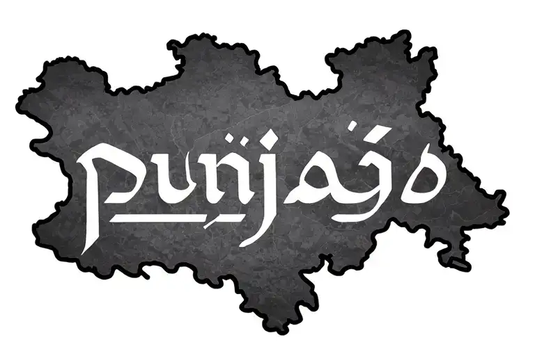 Tattoo of outline map of old and new punjab with punjab written in urdu and Punjabi in it tattoo design idea