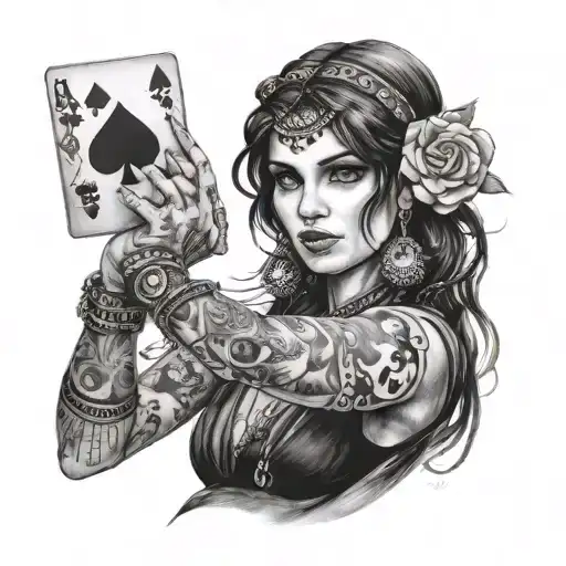 The gypsy looks terribly realistic with the cards in her hands tattoo design idea