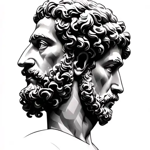 Stoicism and Marcus Aurelius half face tattoo design idea