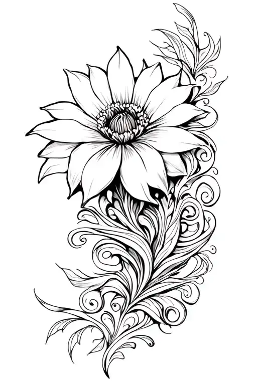 Maori Style, LA integrated (inconspicuous) flower, rib, 15-20cm tattoo design idea